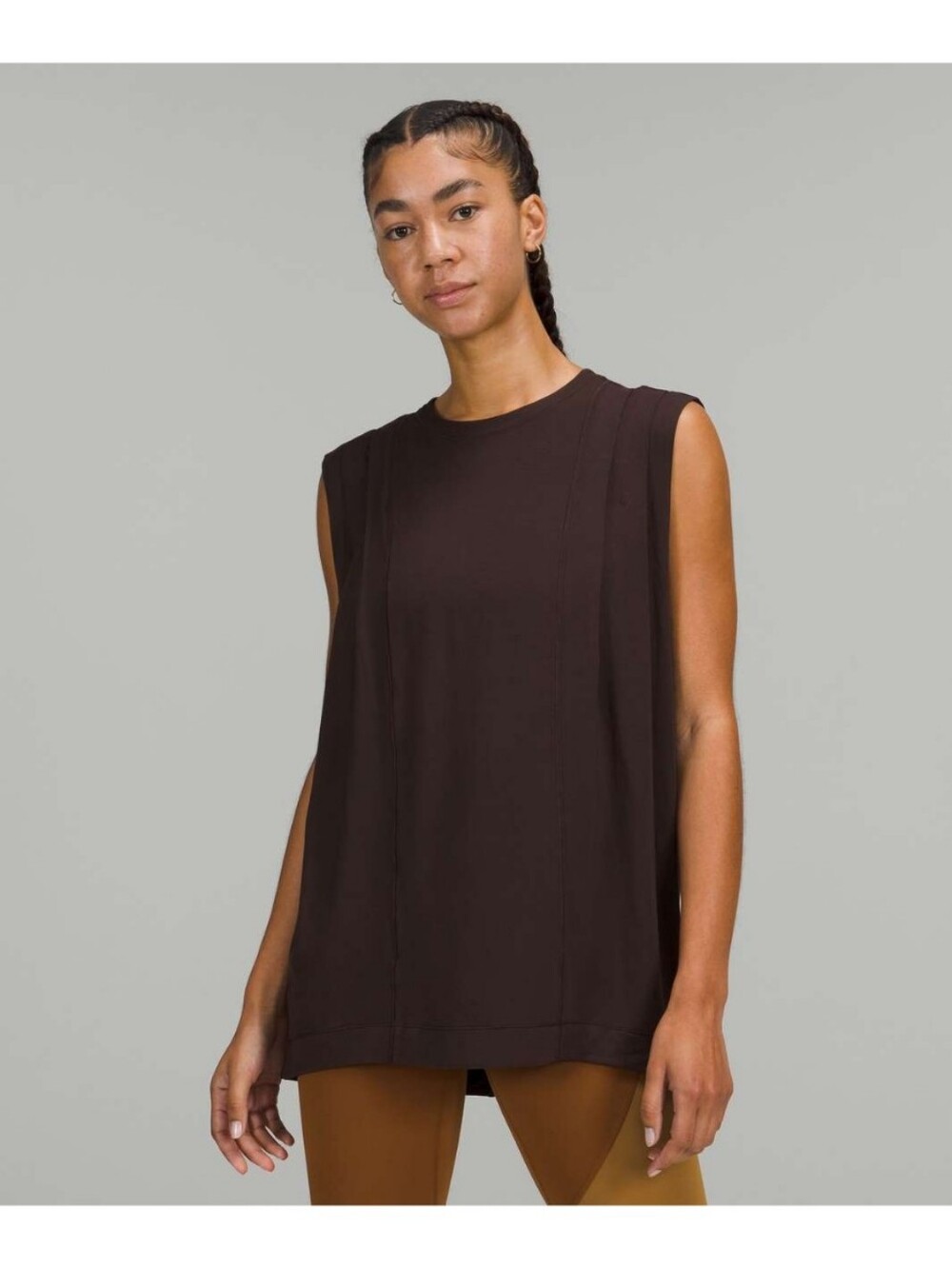 Lululemon French Press Brown Modal Pleated Shoulder Tank Top Size 8?